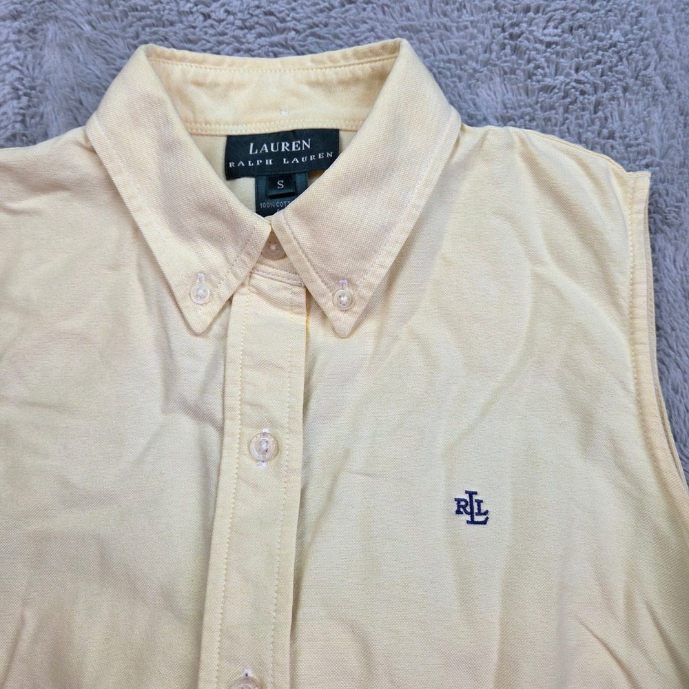 Lauren Ralph Lauren Sleeveless Shirt Womens Sz S Oxford Button Down Pale Yellow